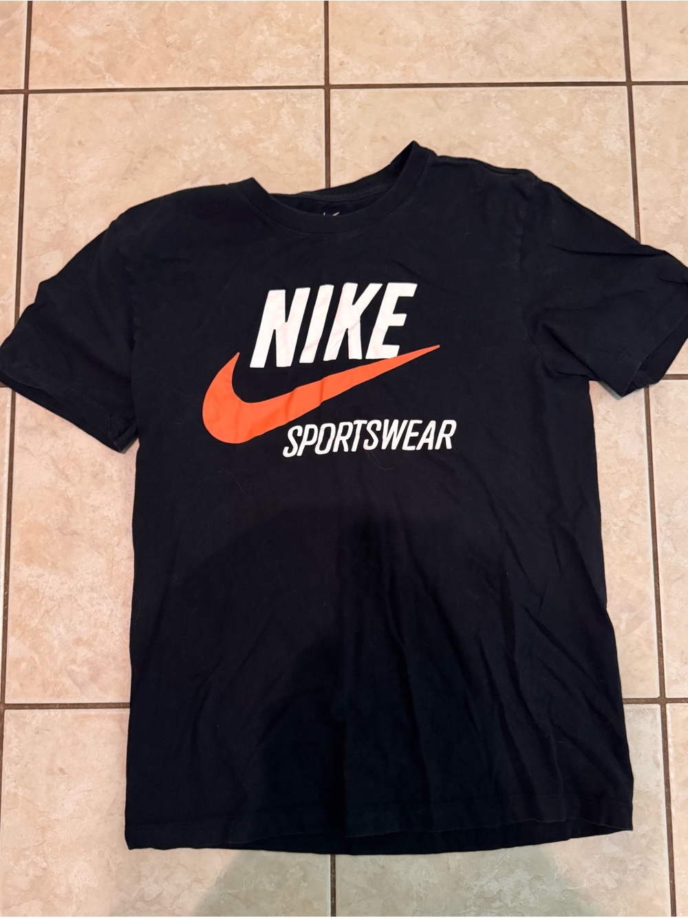Nike Black Tee with Orange Swoosh and White Logo
